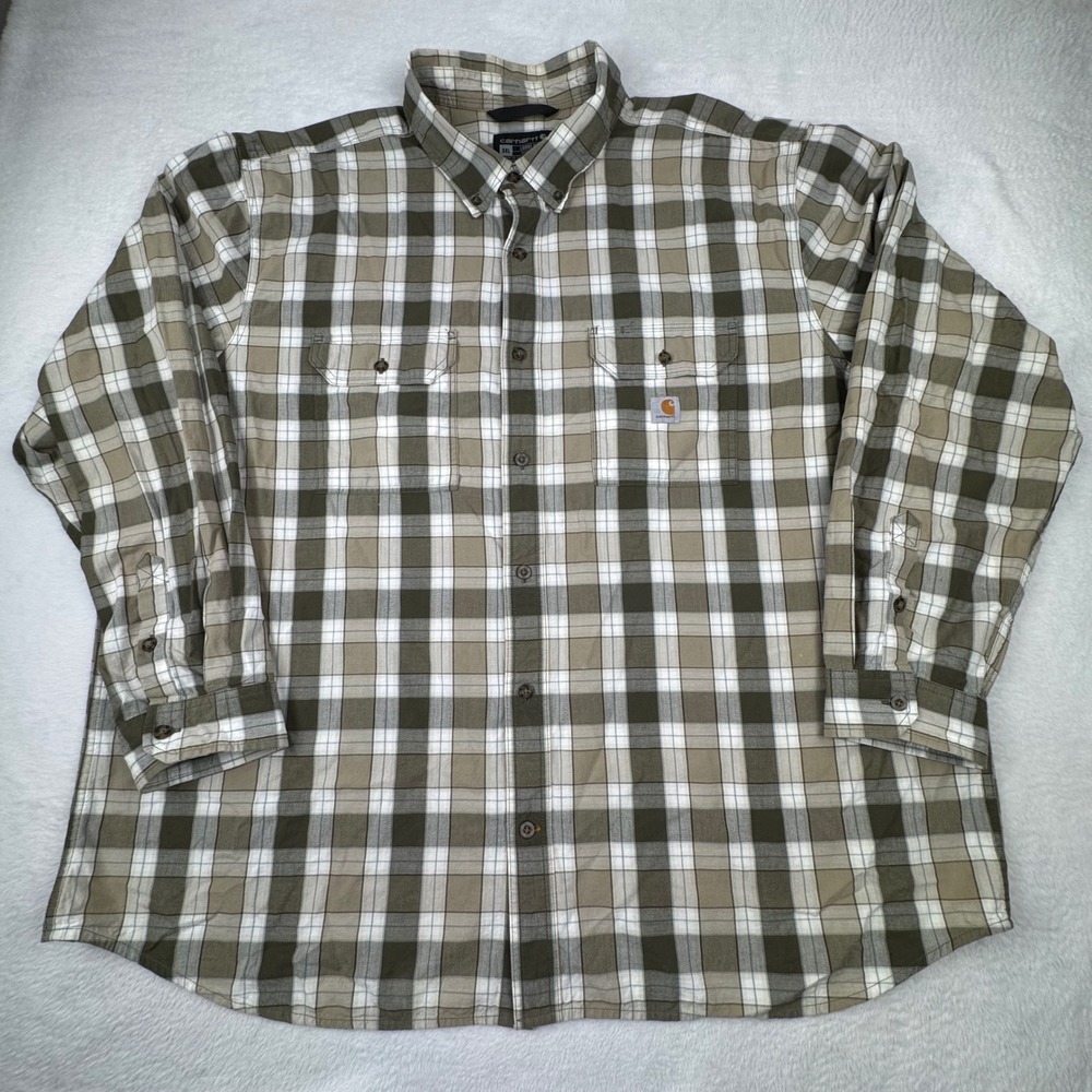 Carhartt Plaid Button Down Shirt Mens 3XL Olive Green Loose Fit 104910 E00